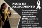  ARIQUEMES: Nota de falecimento – Letícia Nunes Gomes