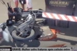 GRAVE: Mulher sofre fraturas após colisão entre motoneta e caminhão na Av. Candeias – Vídeo