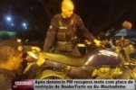 Após denúncia PM recupera moto com placa de restrição de Roubo/Furto na Av. Machadinho – Vídeo
