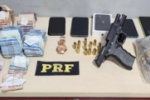 Em Porto Velho/RO, PRF apreende pistola, munições, celulares e relevante quantia em dinheiro